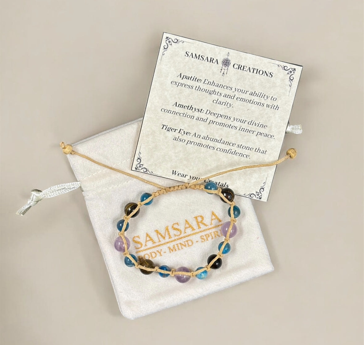 Amethyst, Apatite, & Tiger Eye Macrame Bracelet