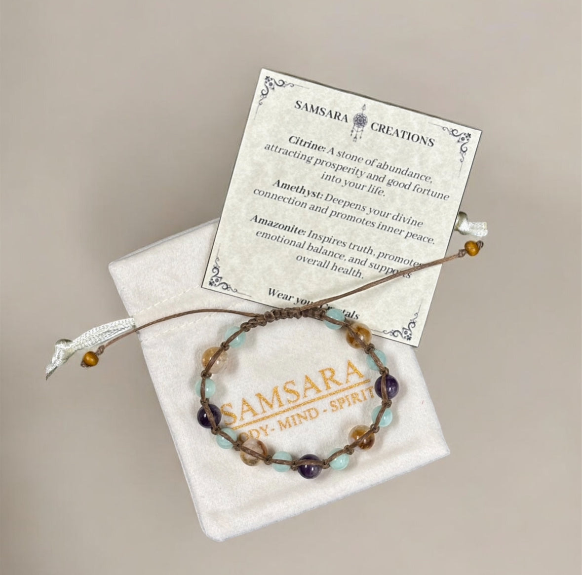Amethyst, Amazonite, & Citrine Macrame Bracelet