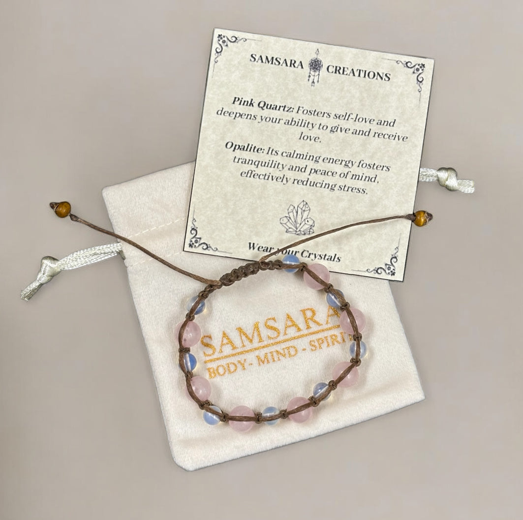 Pink Quartz & Opalite Macrame Bracelet