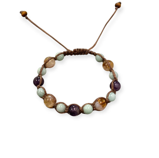 Amethyst, Amazonite, & Citrine Macrame Bracelet