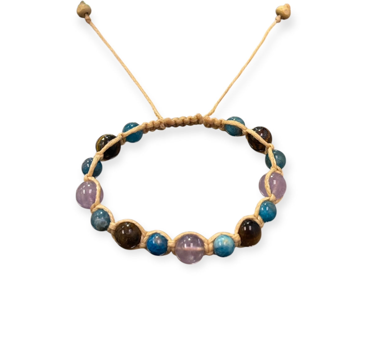 Amethyst, Apatite, & Tiger Eye Macrame Bracelet