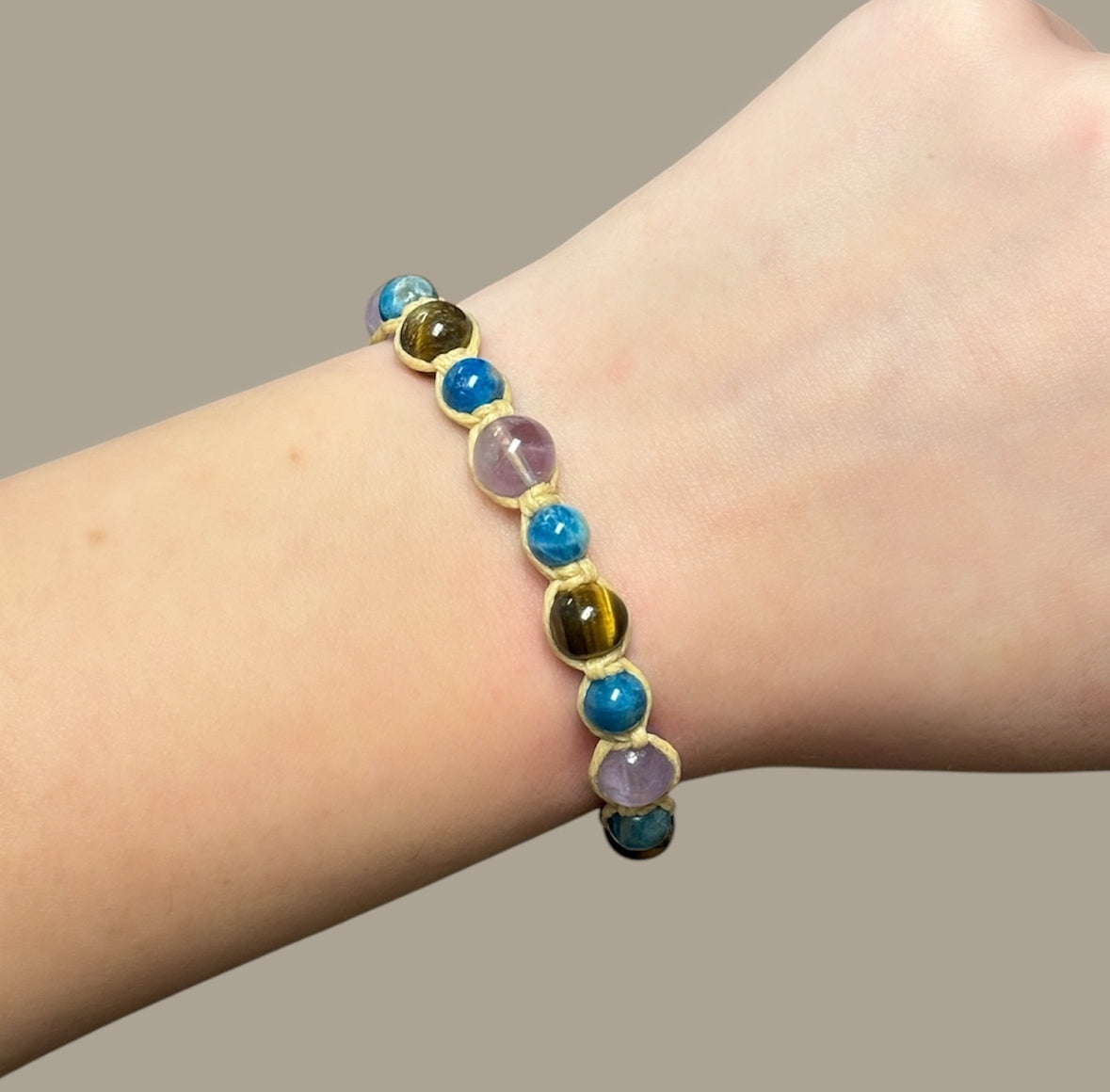 Amethyst, Apatite, & Tiger Eye Macrame Bracelet