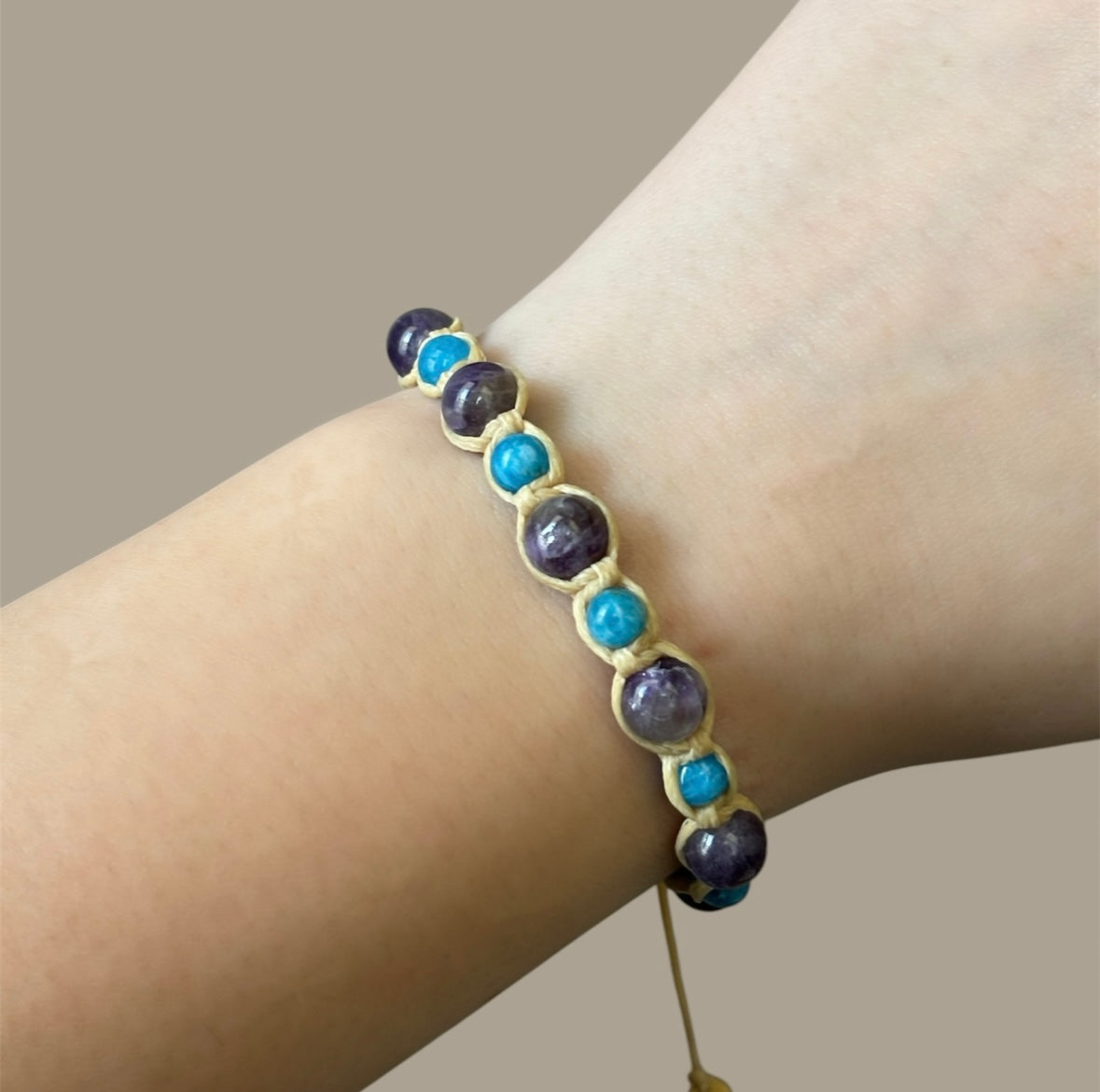 Amethyst & Apatite Macrame Bracelet