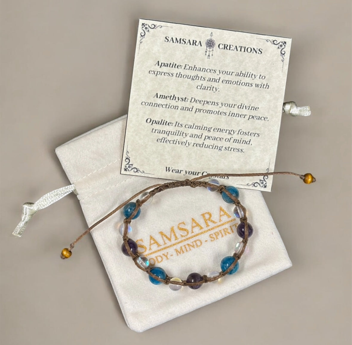 Amethyst, Apatite, & Opalite Macrame Bracelet