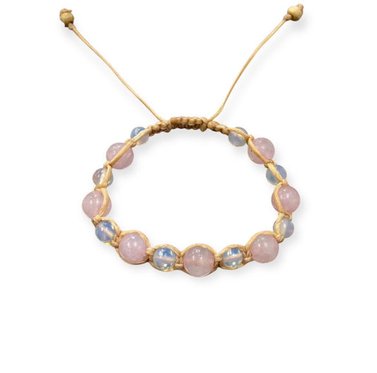 Pink Quartz & Opalite Macrame Bracelet