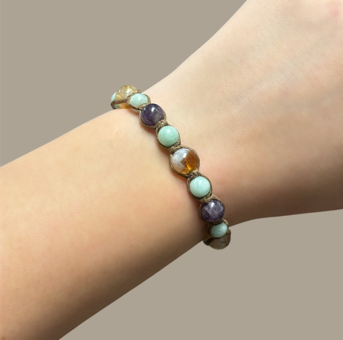 Amethyst, Amazonite, & Citrine Macrame Bracelet