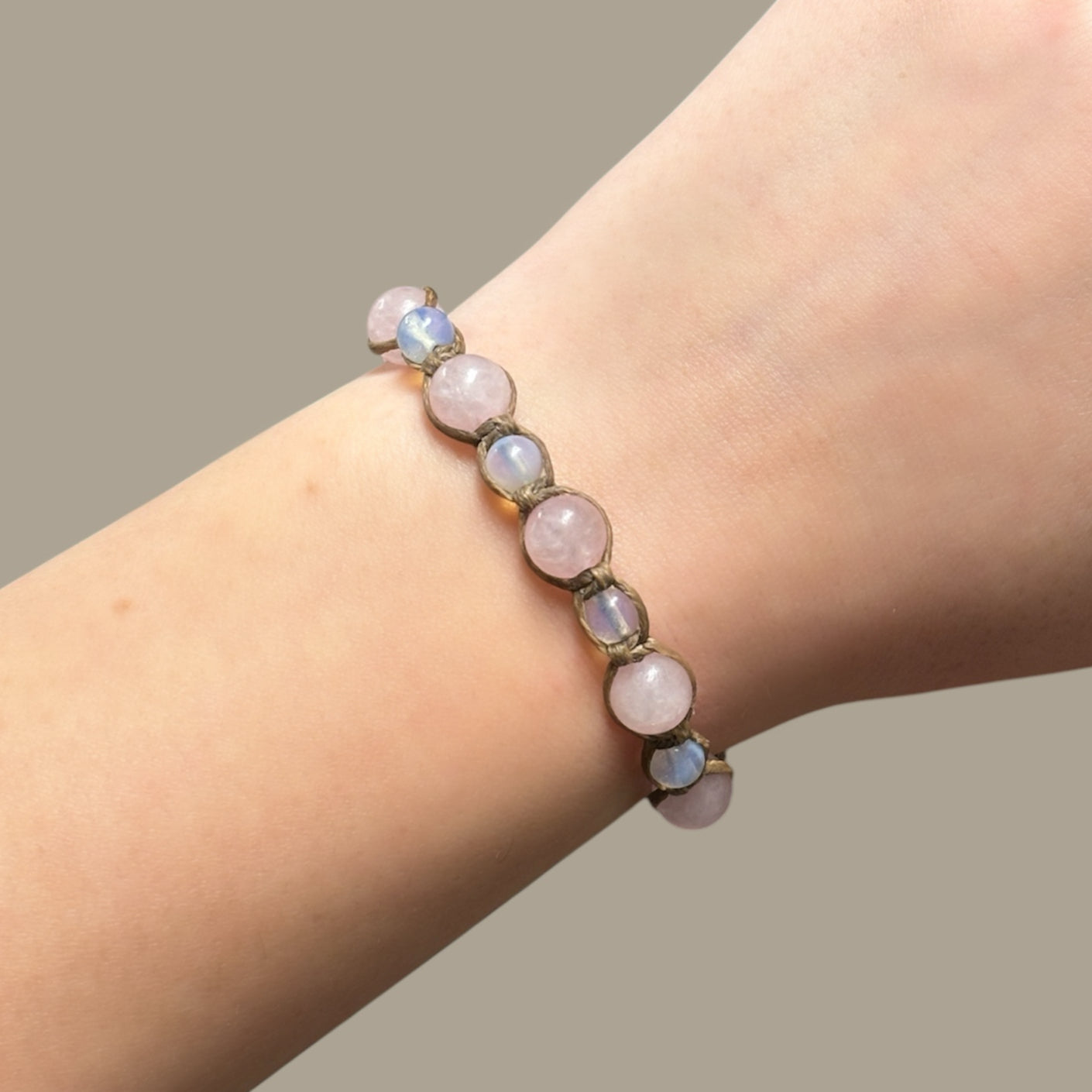 Pink Quartz & Opalite Macrame Bracelet