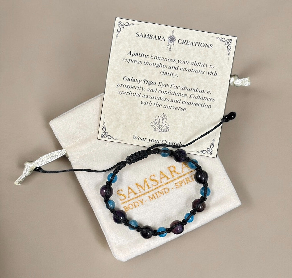 Galaxy Tiger Eye & Apatite Macrame Bracelet