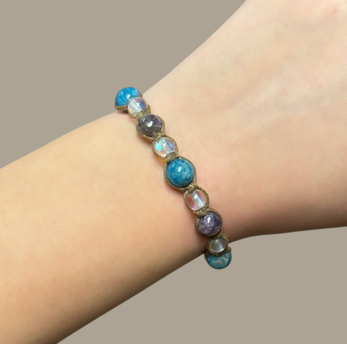 Amethyst, Apatite, & Opalite Macrame Bracelet