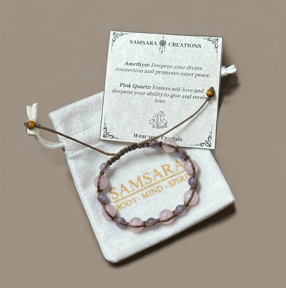 Amethyst & Rose Quartz Macrame Bracelet
