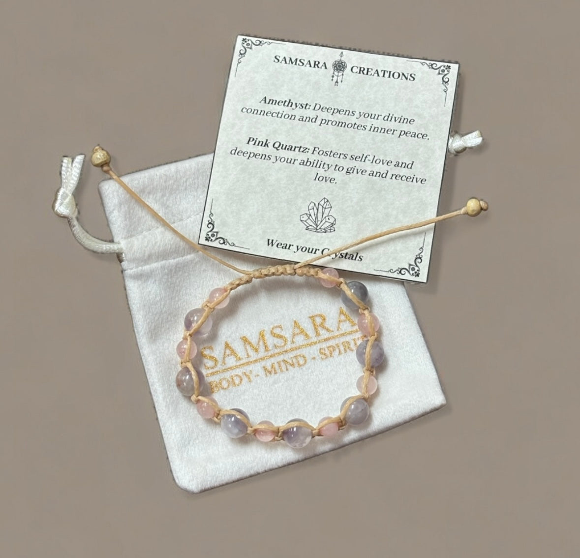 Amethyst & Rose Quartz Macrame Bracelet