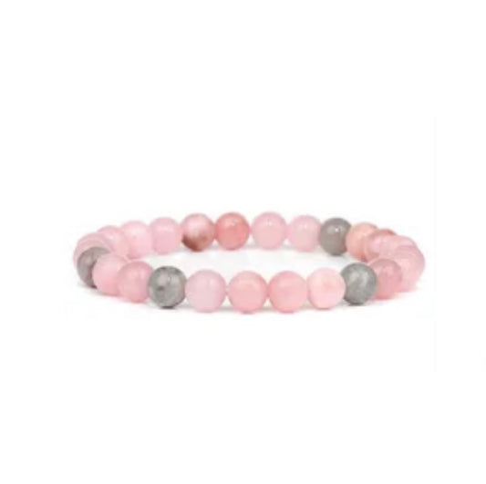 Pink Grey Calcedony Crystal Power Bracelet