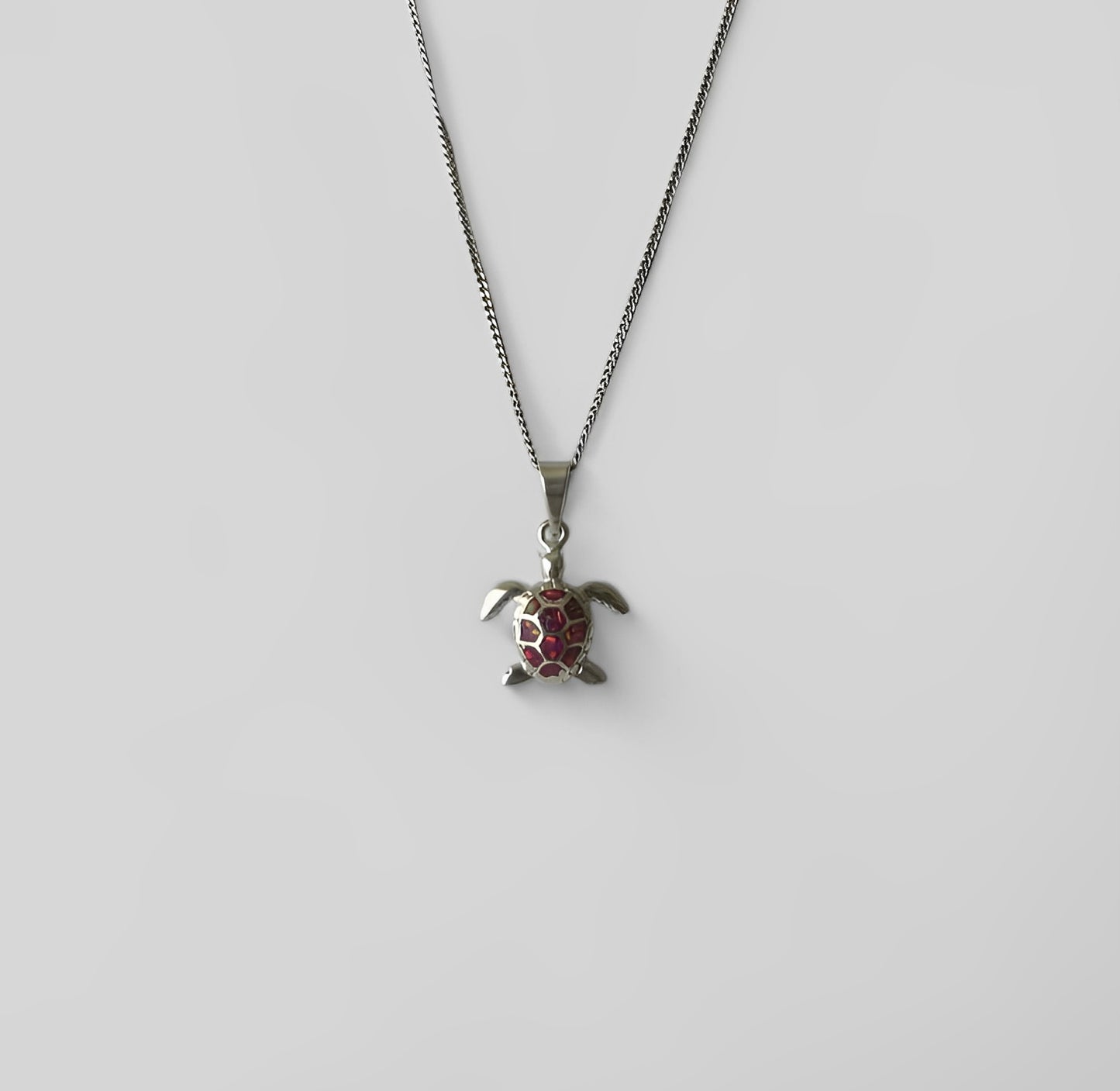 Silver Pendant Red Opal Turtle