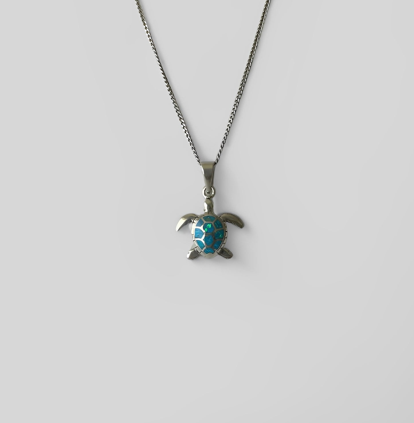 Silver Pendant Turquoise Opal Turtle
