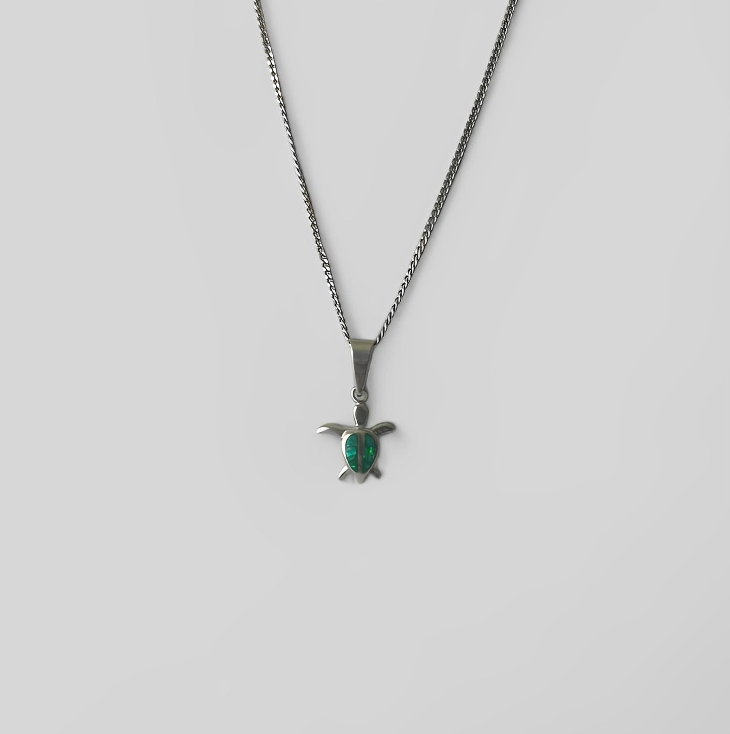 Silver Pendant Green Opal Small Turtle