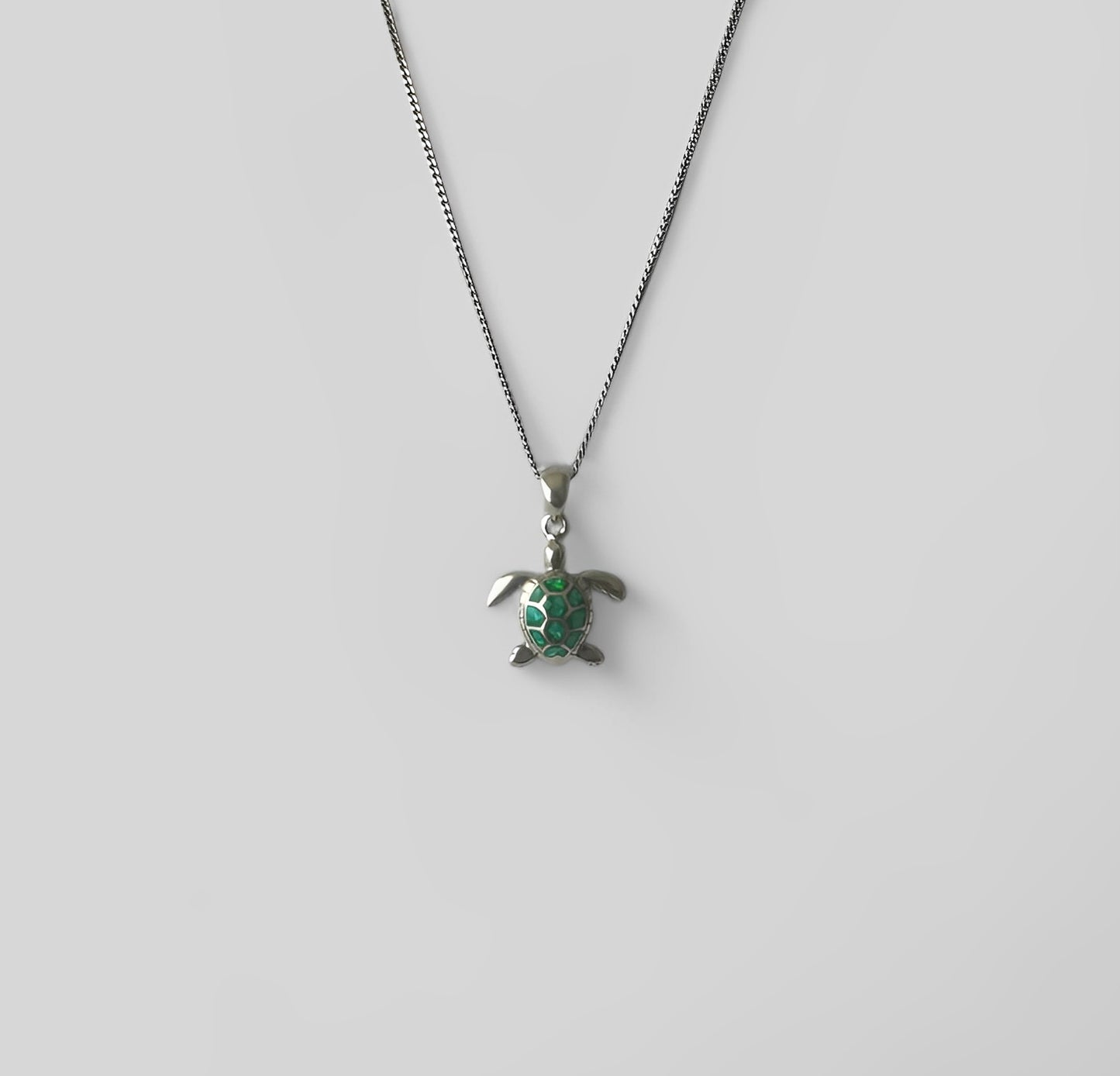 Silver Pendant Green Opal Turtle