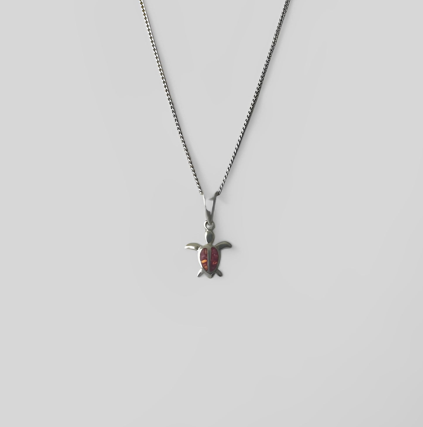 Silver Pendant Orange Opal Small Turtle