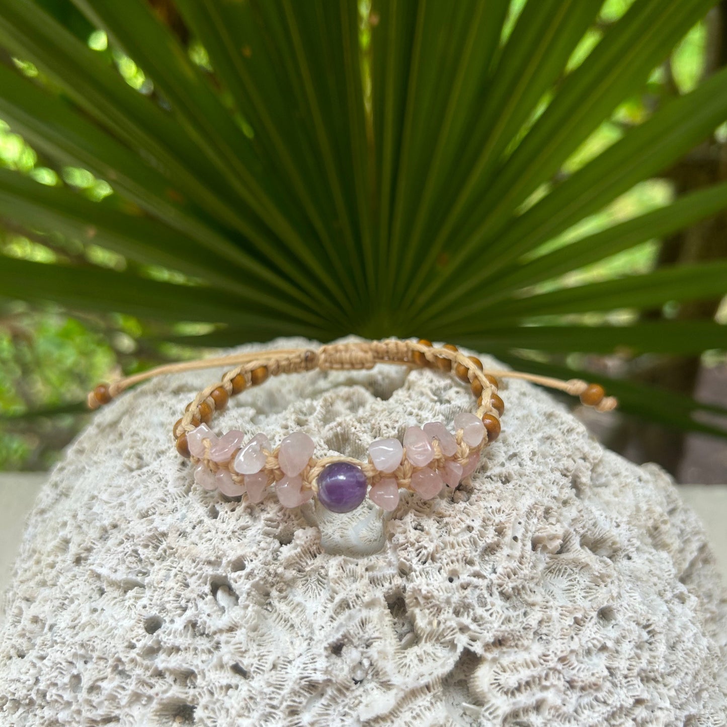 Amethyst & Rose Quartz Macrame Bracelet 2