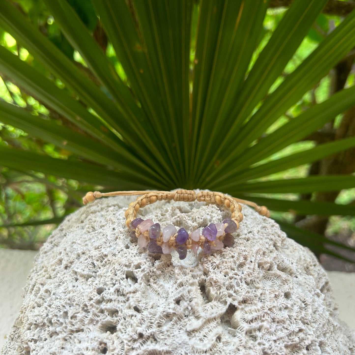 Amethyst & Rose Quartz Macrame Bracelet 7