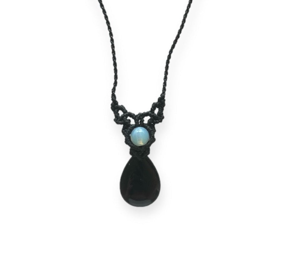 Onyx & Opalite Macrame Necklace