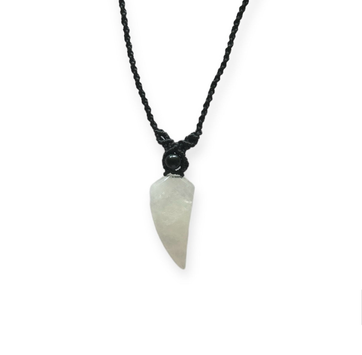 White Quartz & Onyx Tooth Macrame Necklace