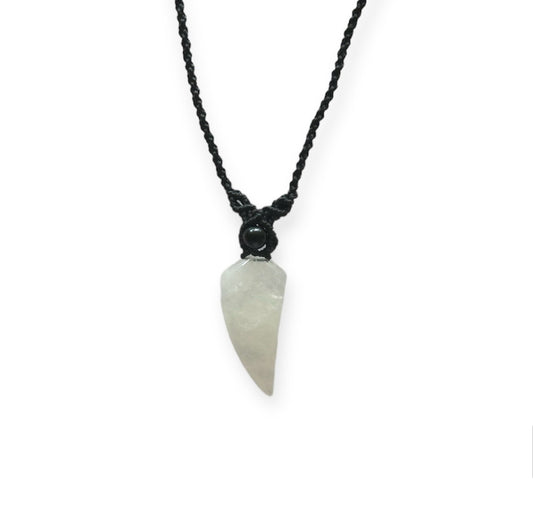 White Quartz & Onyx Tooth Macrame Necklace