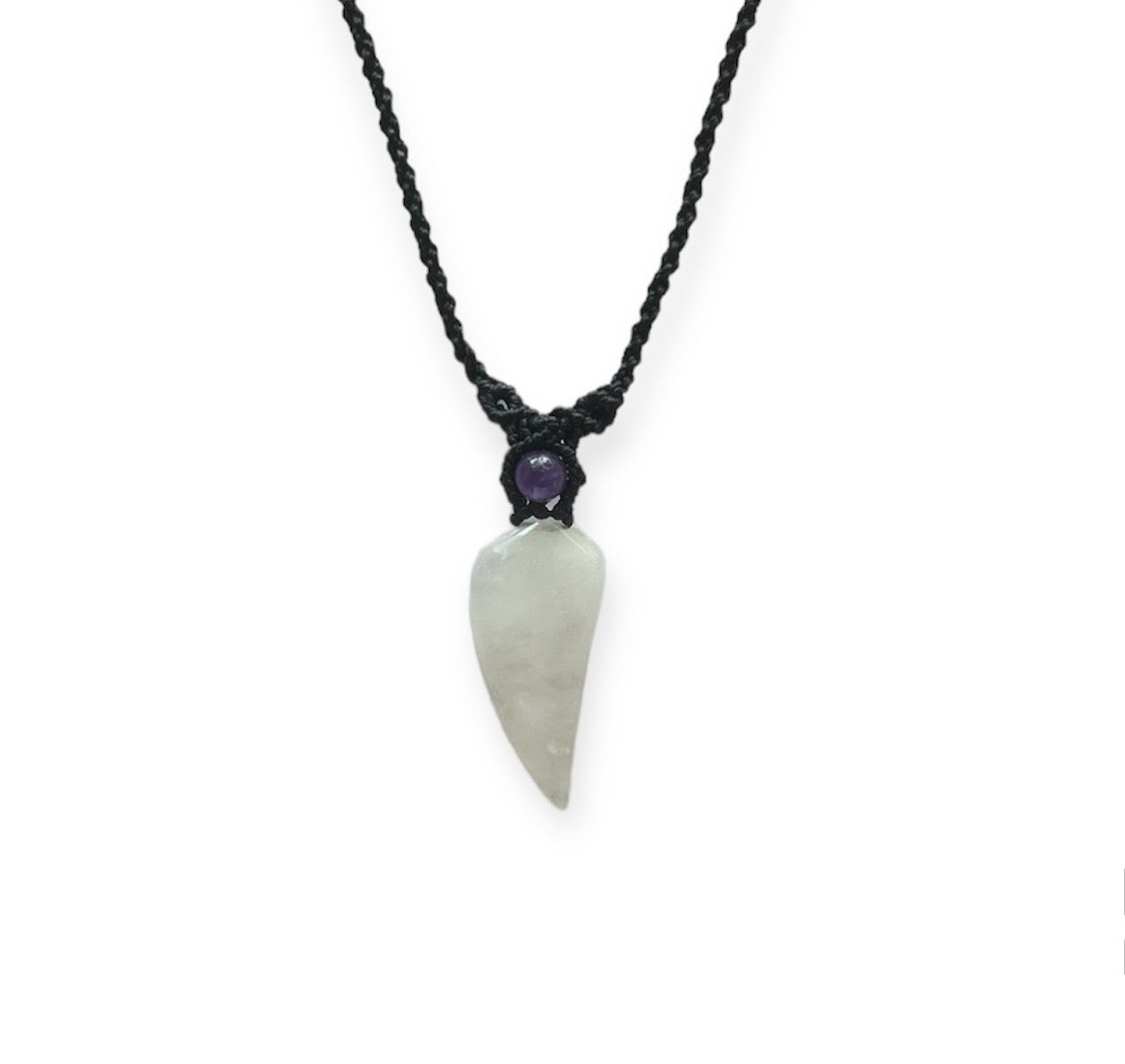 White Quartz & Amethyst Tooth Macrame Necklace