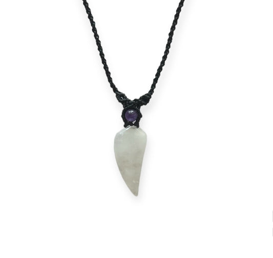 White Quartz & Amethyst Tooth Macrame Necklace
