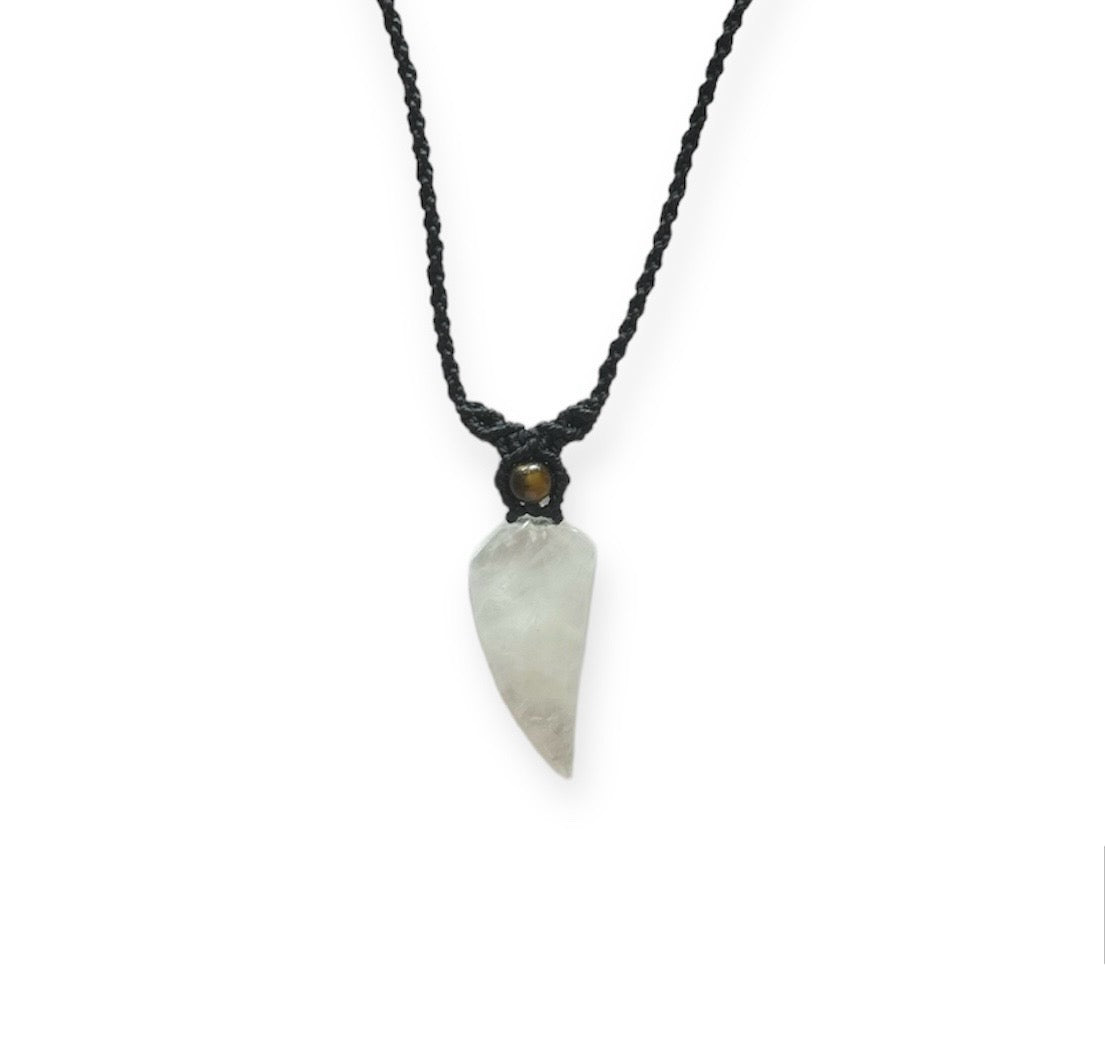 White Quartz & Tiger Eye Tooth Macrame Necklace