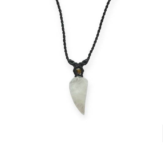 White Quartz & Tiger Eye Tooth Macrame Necklace