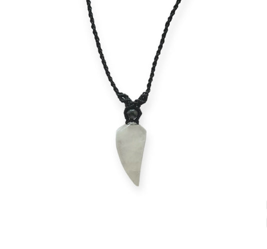 White Quartz & Labradorite Tooth Macrame Necklace