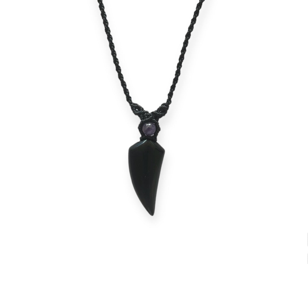 Onyx & Amethyst Tooth Macrame Necklace