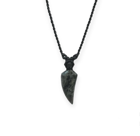 Labradorite & Lava Bead Tooth Macrame Necklace