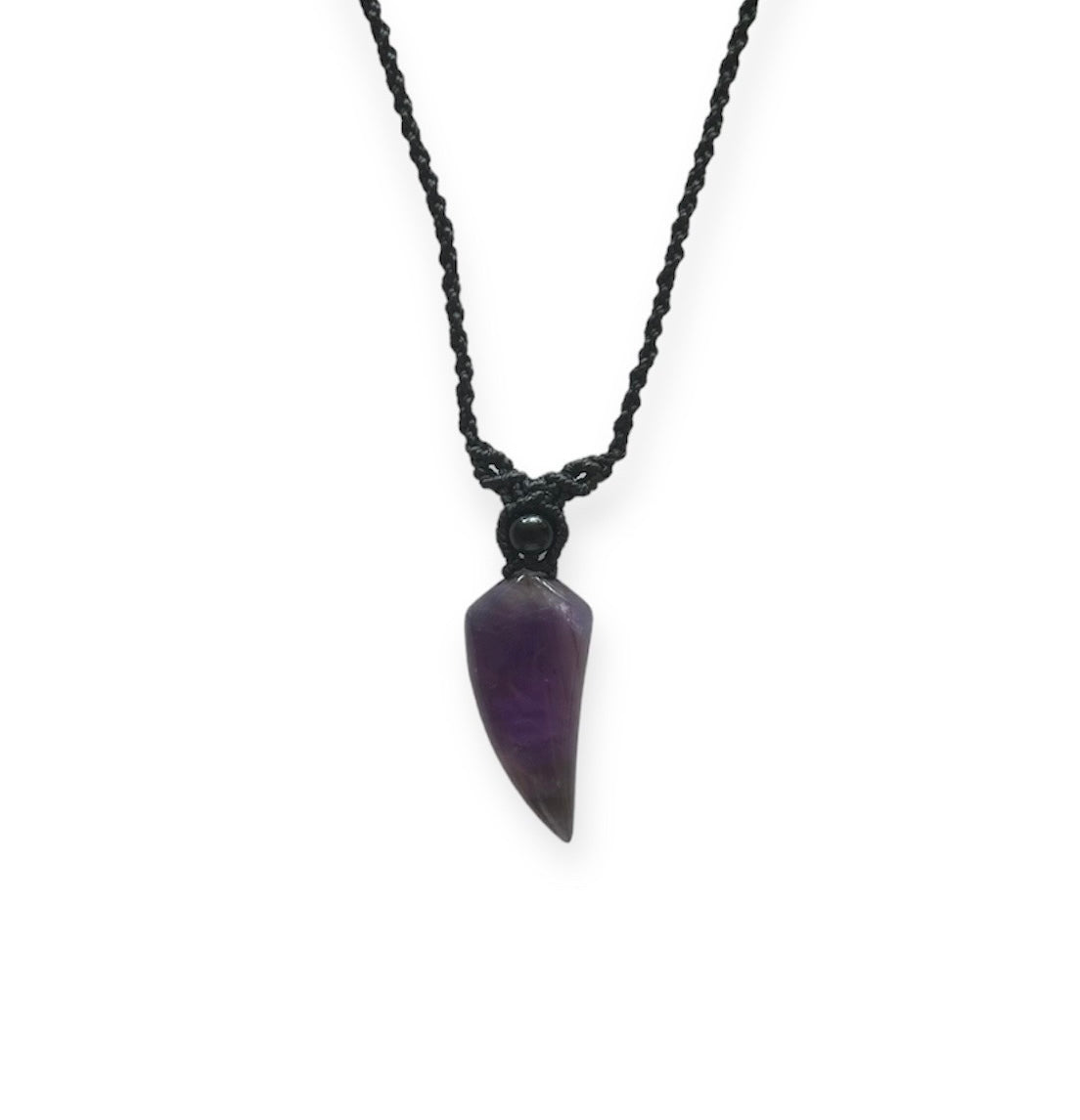 Amethyst & Onyx Tooth Macrame Necklace
