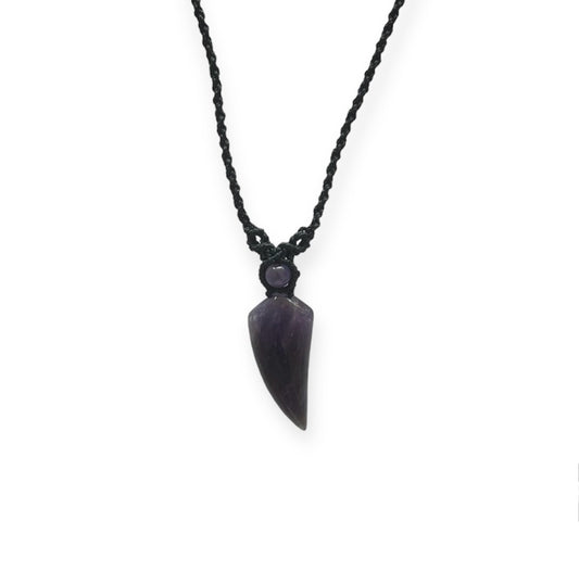 Amethyst Tooth Macrame Necklace