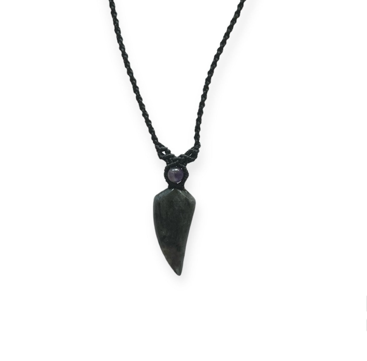 Labradorite & Amethyst Tooth Macrame Necklace