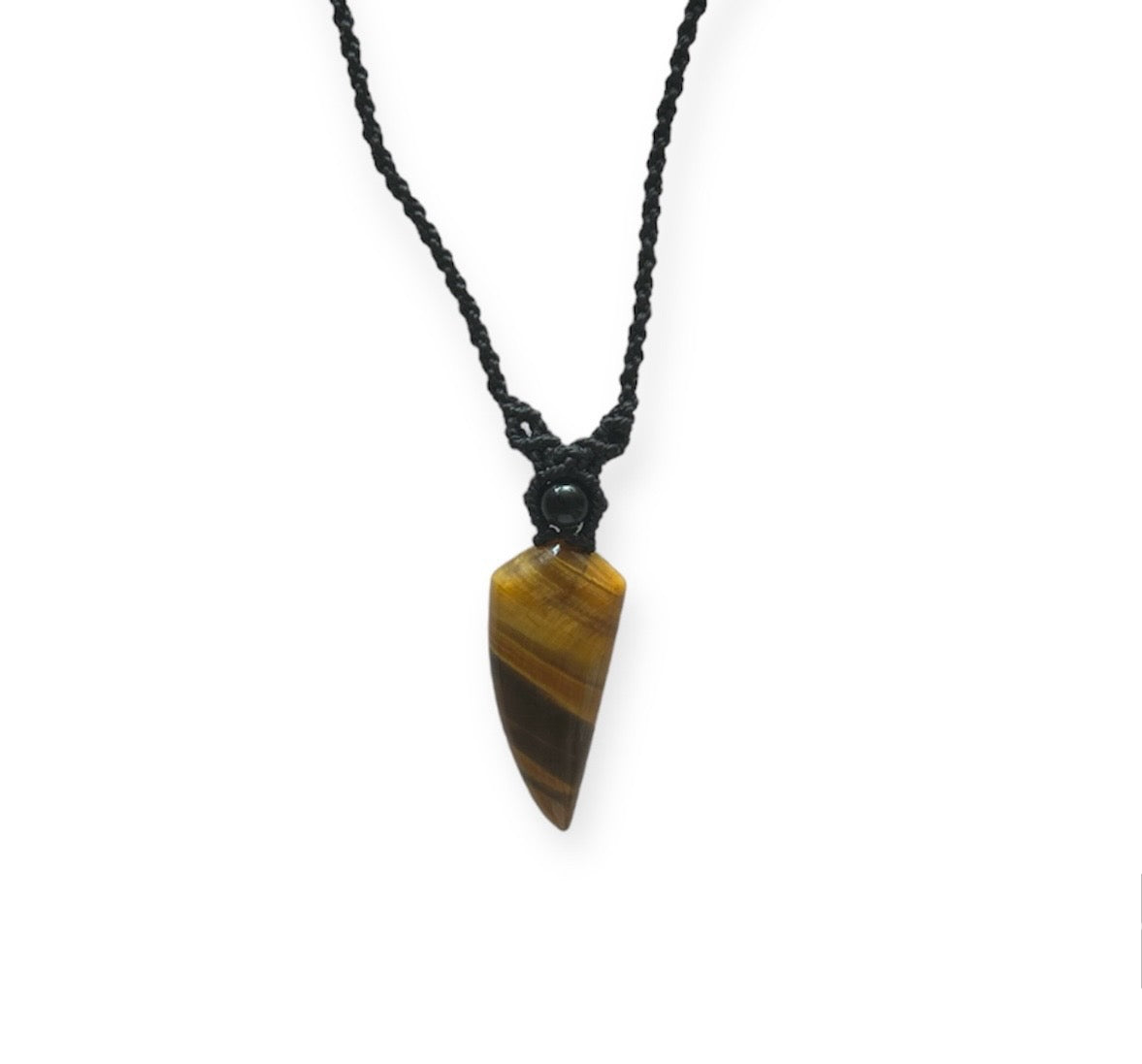 Tiger Eye & Onyx Tooth Macrame Necklace