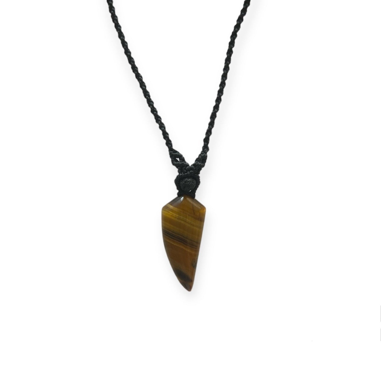 Tiger Eye & Lava Bead Tooth Macrame Necklace