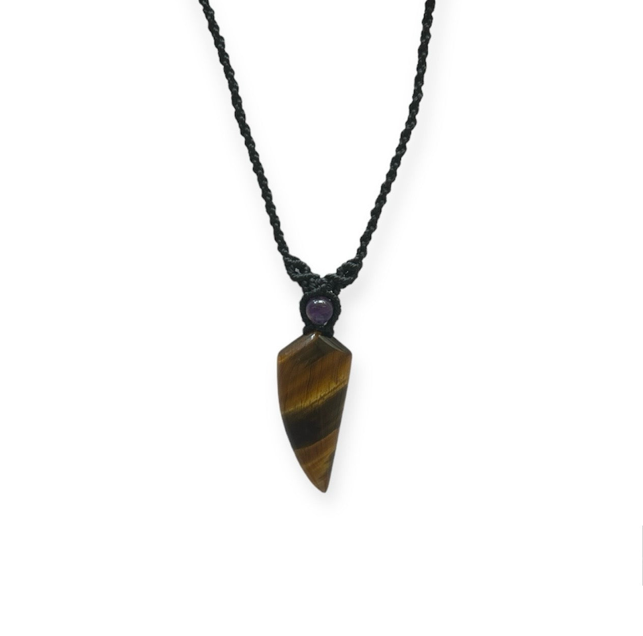 Tiger Eye & Amethyst Tooth Macrame Necklace