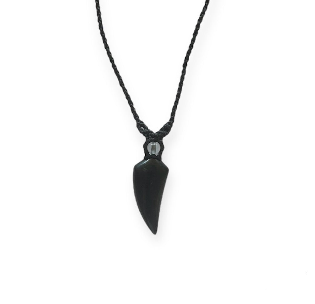 Onyx & Clear Quartz Tooth Macrame Necklace