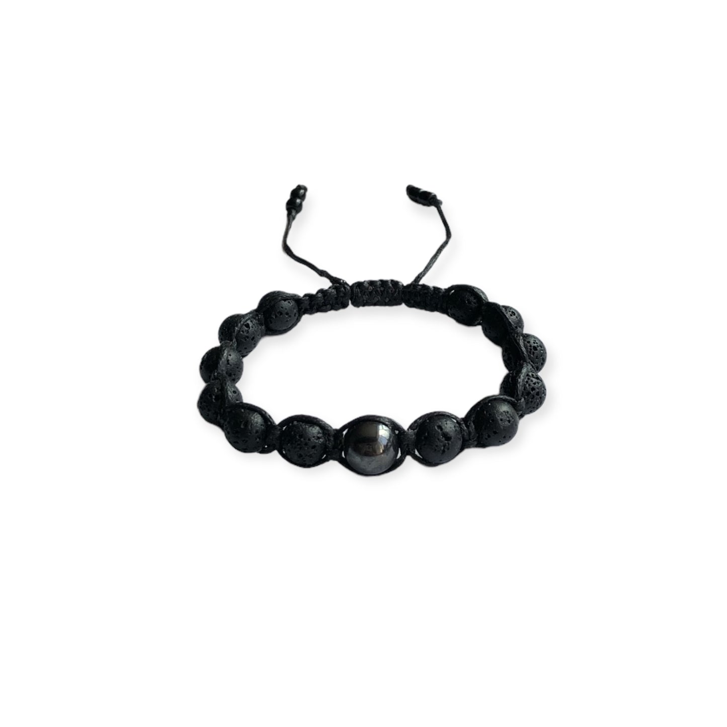 Lava Bead & Hematite Macrame Bracelet