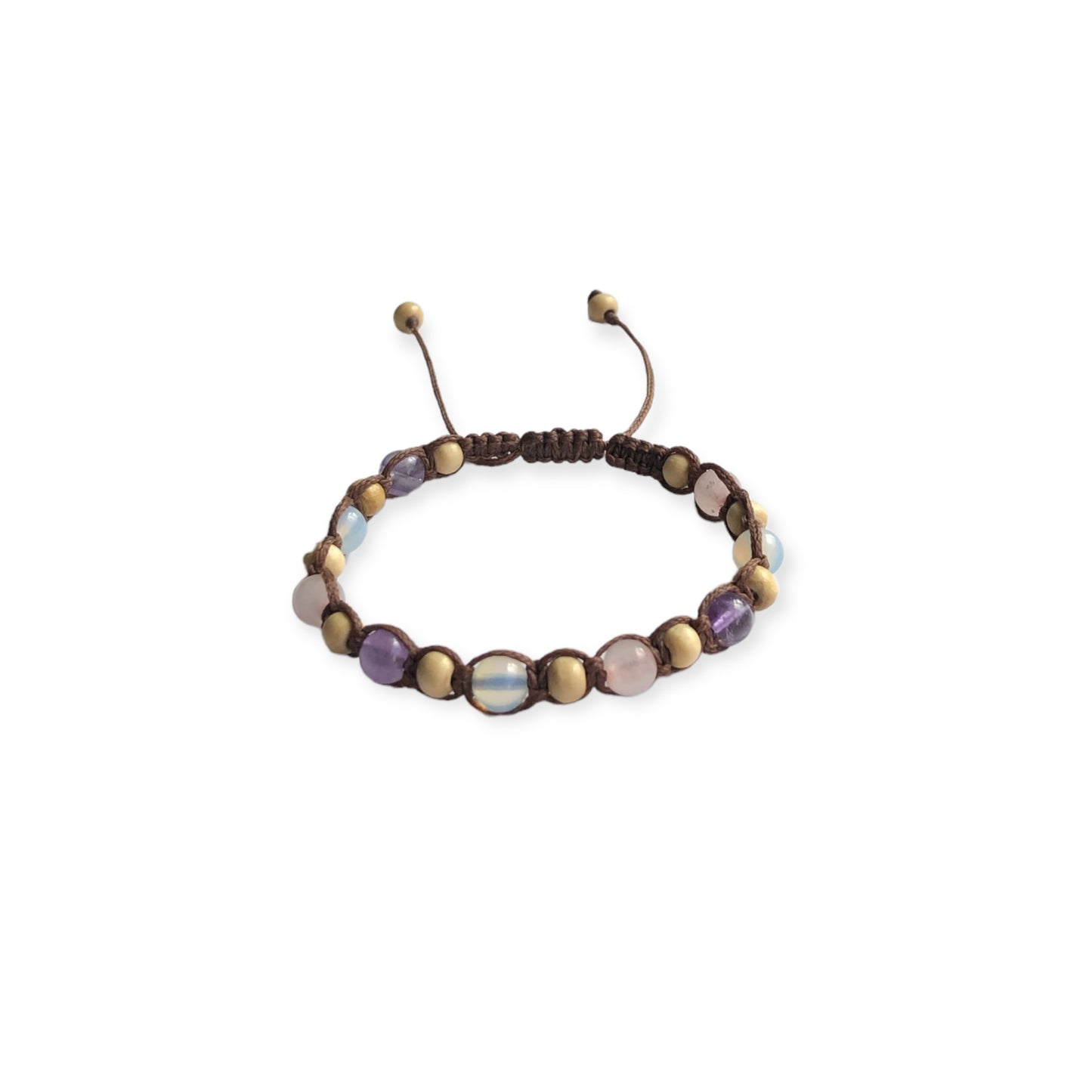 Amethyst, Pink Quartz, & Opalite Macrame Bracelet