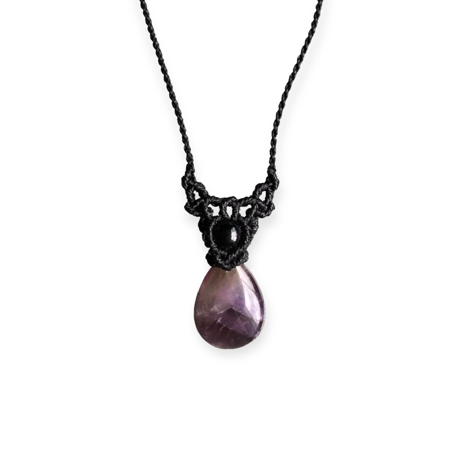 Amethyst & Onxy Macrame Necklace