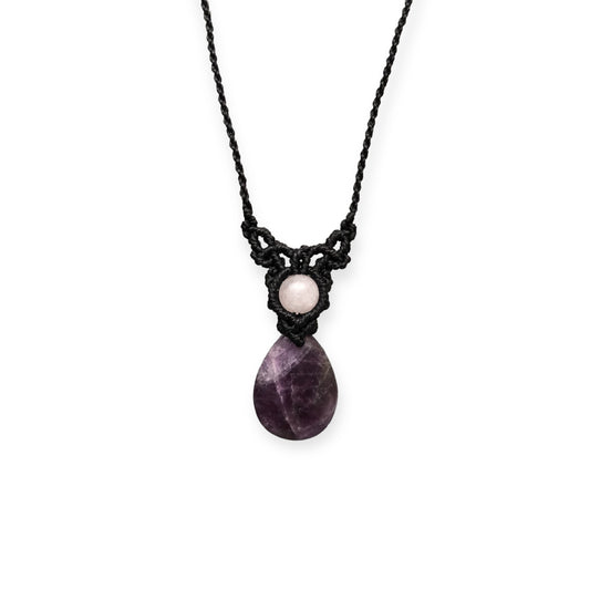 Amethyst & Clear Quartz Macrame Necklace