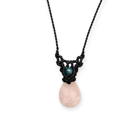 Rose Quartz & Apatite Macrame Necklace