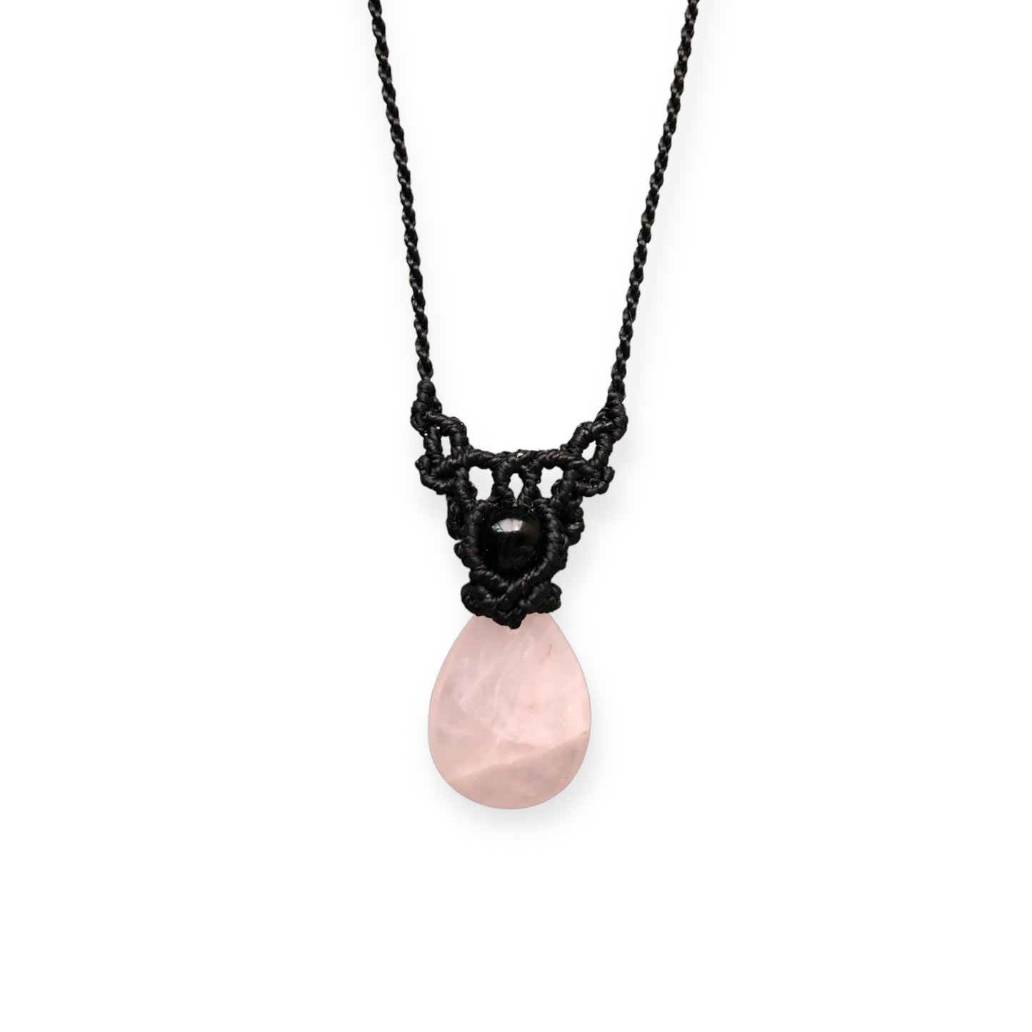 Rose Quartz & Onyx Macrame Necklace