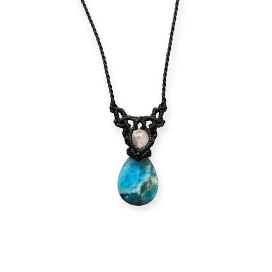 Apatite & Clear Quartz Macrame Necklace