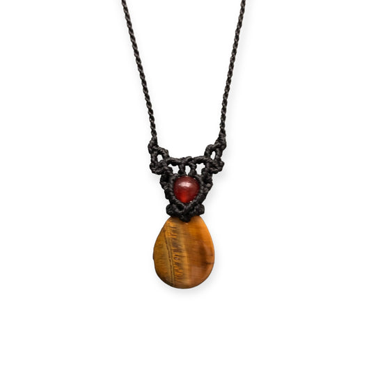 Tiger Eye & Carnelian Macrame Necklace
