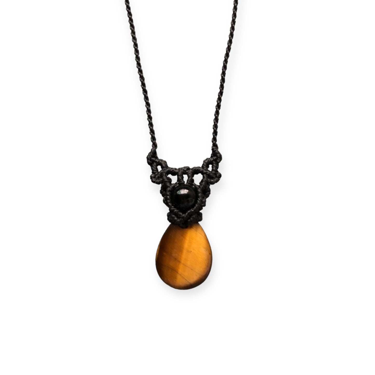 Tiger Eye & Onyx Macrame Necklace