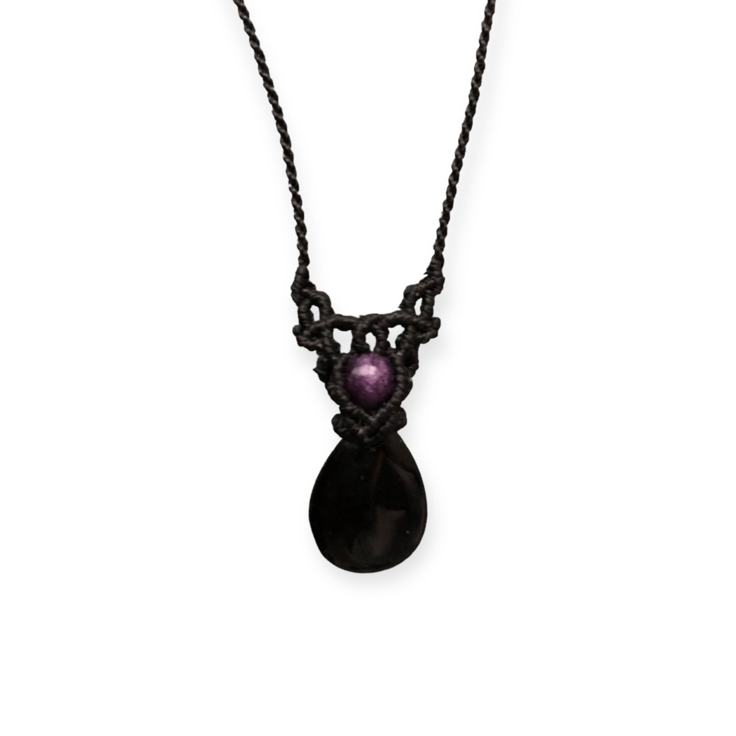 Onyx & Amethyst Macrame Necklace